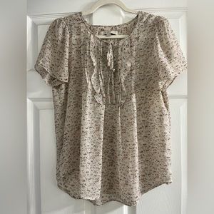 LOFT Floral Print Blouse in Cream and Brown